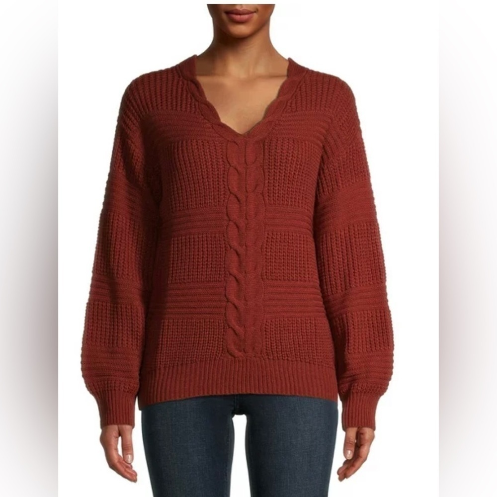 No Boundaries cable knit sweater with lattice back